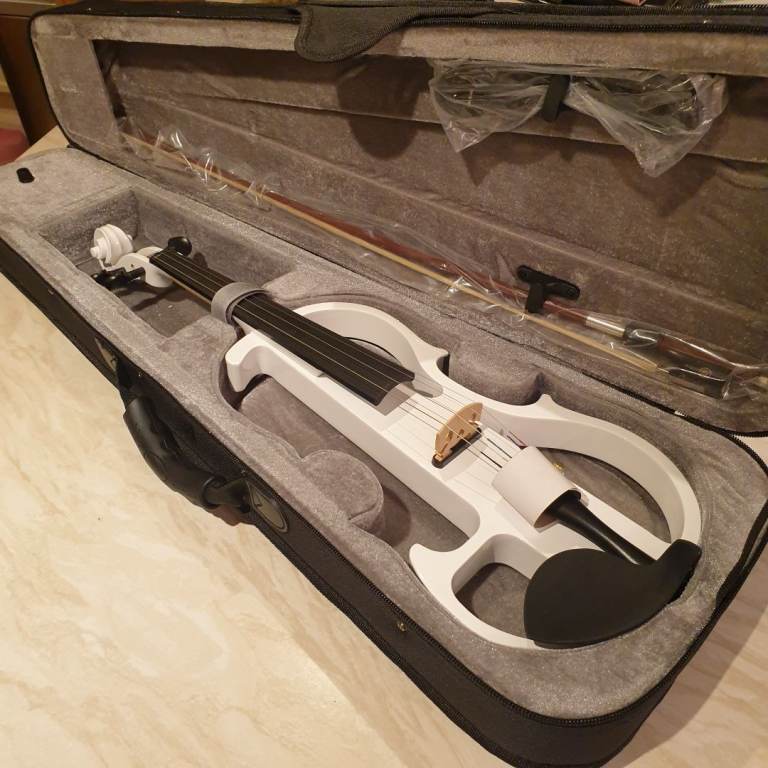 New Modern Electric Violin Full Size for Adult Beginner, 4/4 Silent White Skeleton Violin