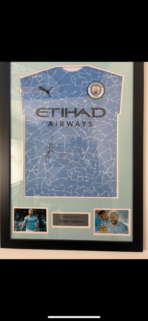 Sergio Aguero Signed Manchester City shirt framed with COA