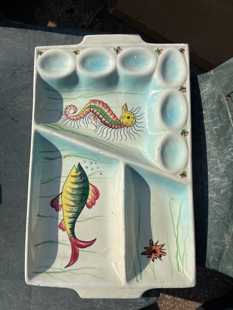 Vintage Italian Ceramic Divided Serving Tray - Seafood Design