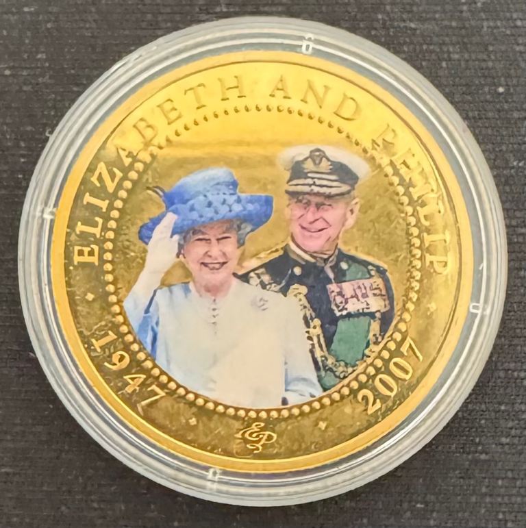 Elizabeth and Philip 1945 - 2007 Gold Plated Coin
