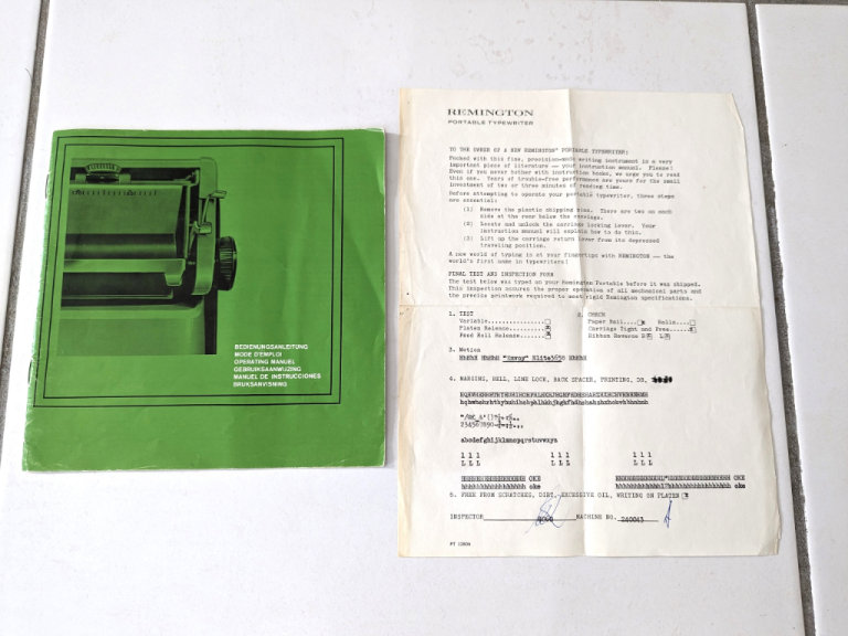  REMINGTON ENVOY ELITE 3658 PORTABLE TYPEWRITER OPERATING MANUAL 1960s