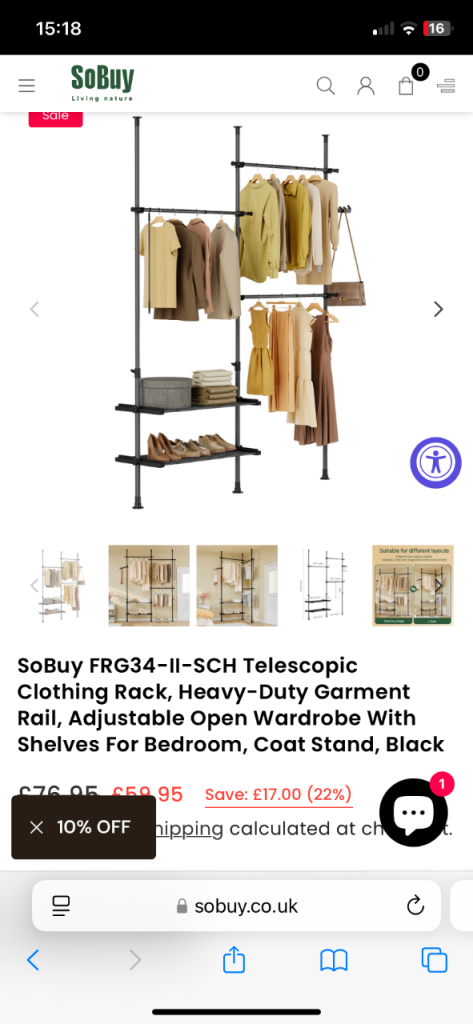 SoBuy Telescopic Clothing Rack - Black, Brand New