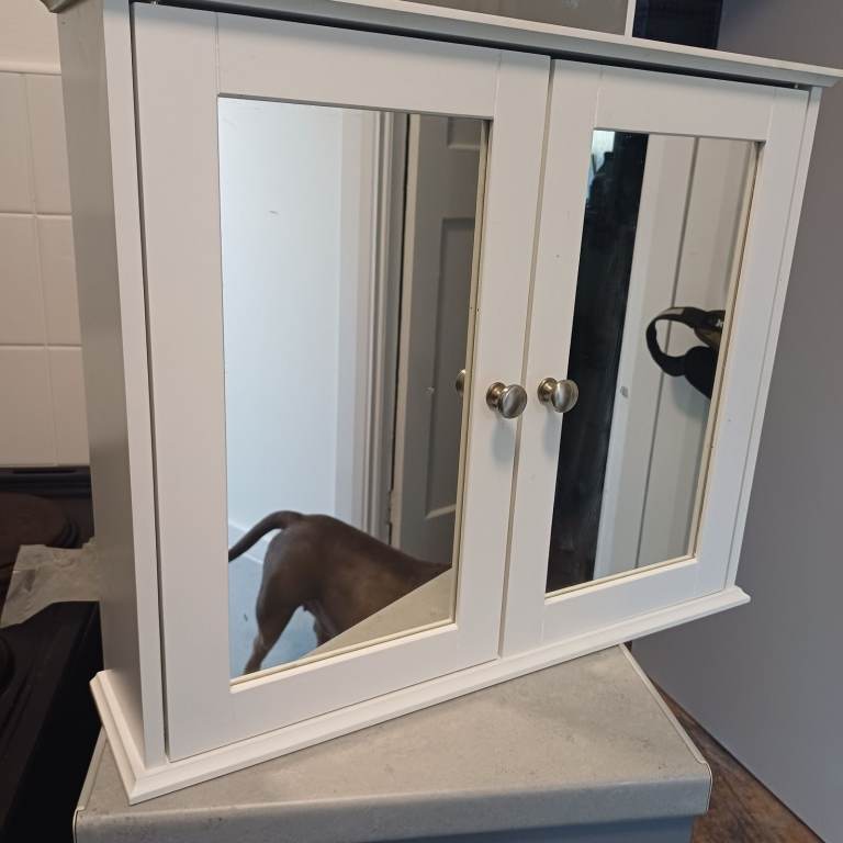 White Bathroom Mirror Cabinet with Shelves