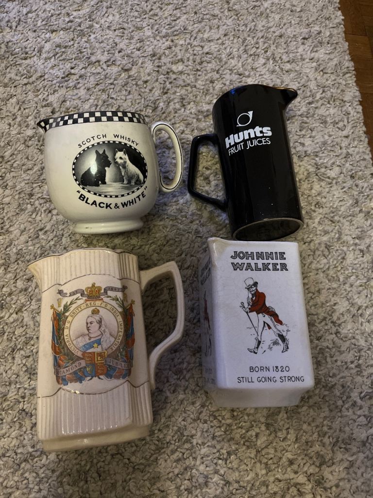 Vintage Advertising Jugs/Pitchers - Black & White, Johnnie Walker & More