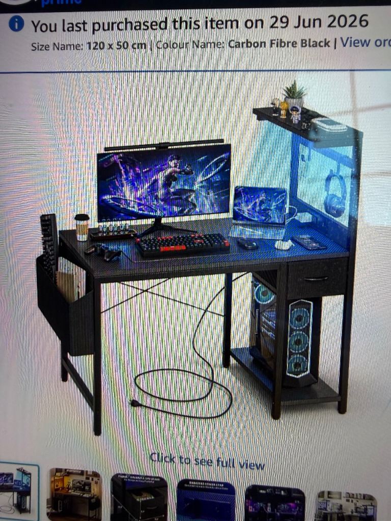 New Gaming Desk with Shelves and Storage – Carbon Fibre Black