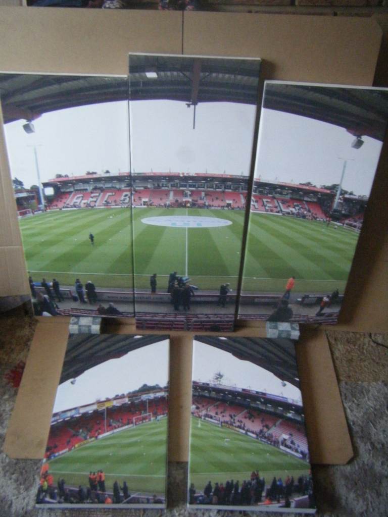 5 x AFC BOURNEMOUTH VITALITY STADIUM CANVAS PICTURES. Solid wood frames (see pics)