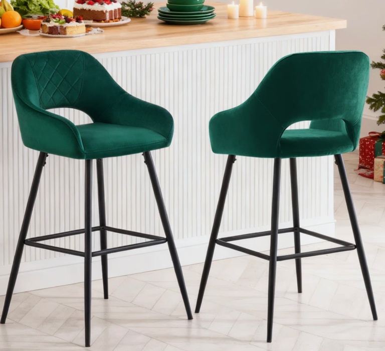 Brand new unopened Emerald Green Velvet Bar Stool - set of 2 