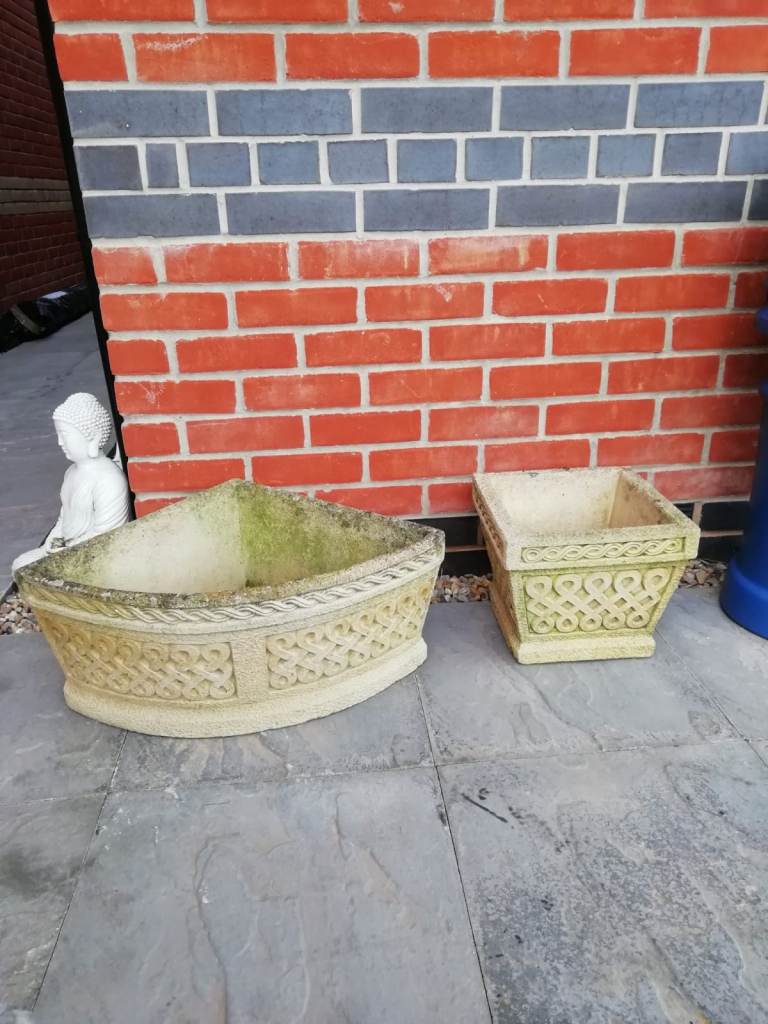 Stone Garden Planters - Pair, Fair Condition