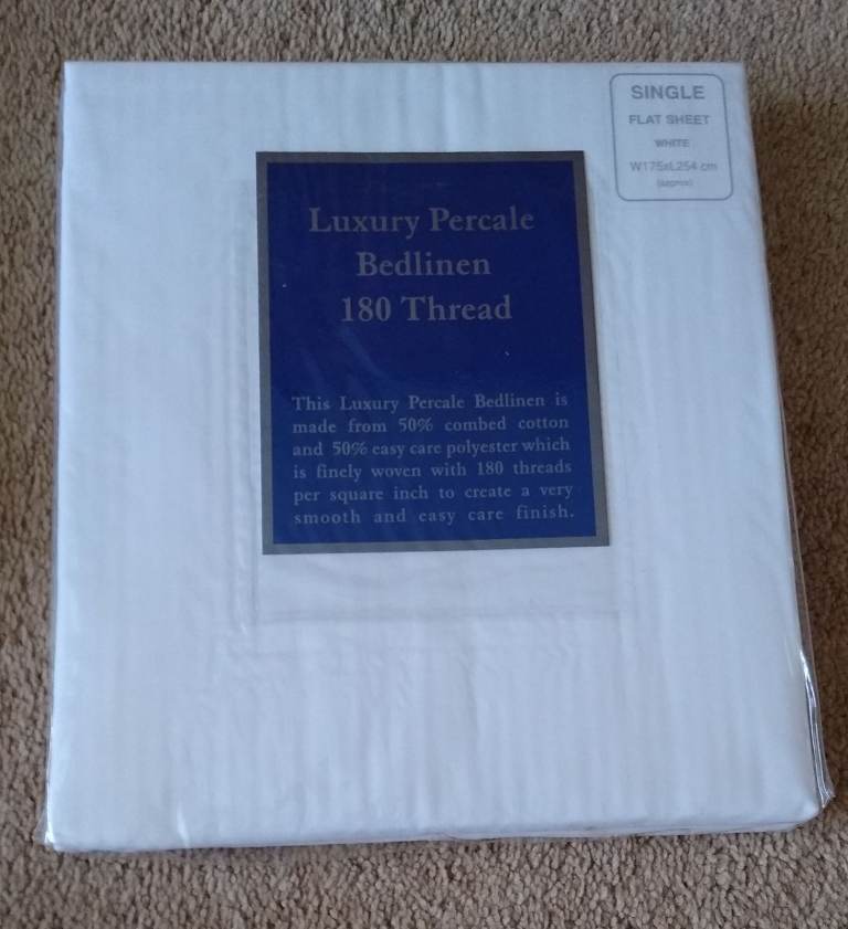 Luxury Percale 180 Thread Flat Sheet - Single - White
