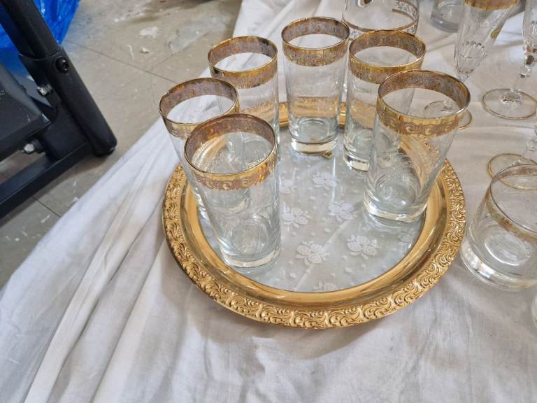 Stunning Gilded Entertaining Lot – Authentic 24k Murano Crystal, Decor, & Large Flatware Collection