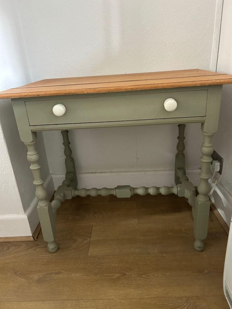 Small Wooden Side Table – Green with Drawer