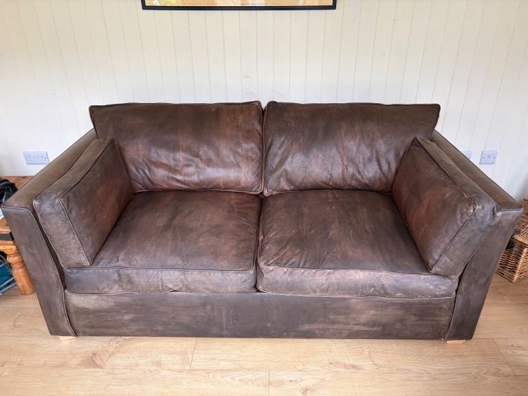 Brown Leather Sofa Bed – Good Condition