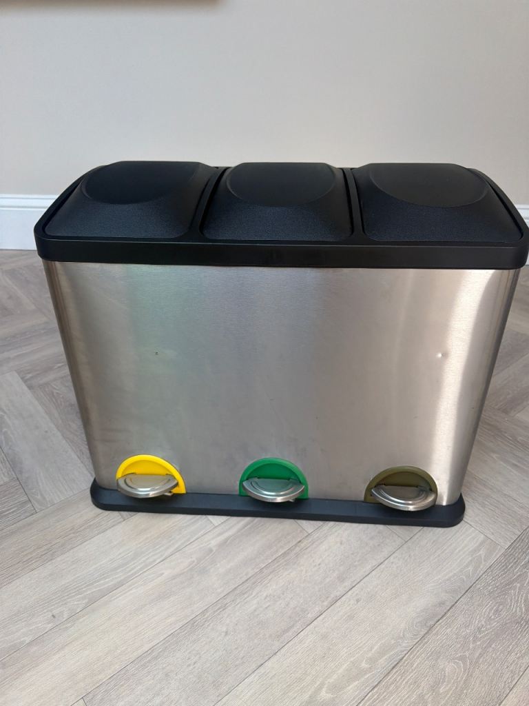 Stainless Steel Triple Recycling Bin – Good Condition