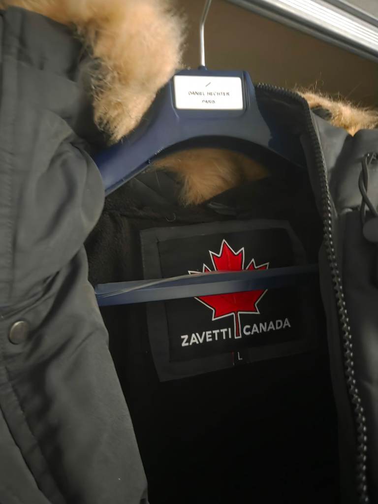 Zavetti Canada Puffer Jacket with Fur Hood – Black, As Good As New