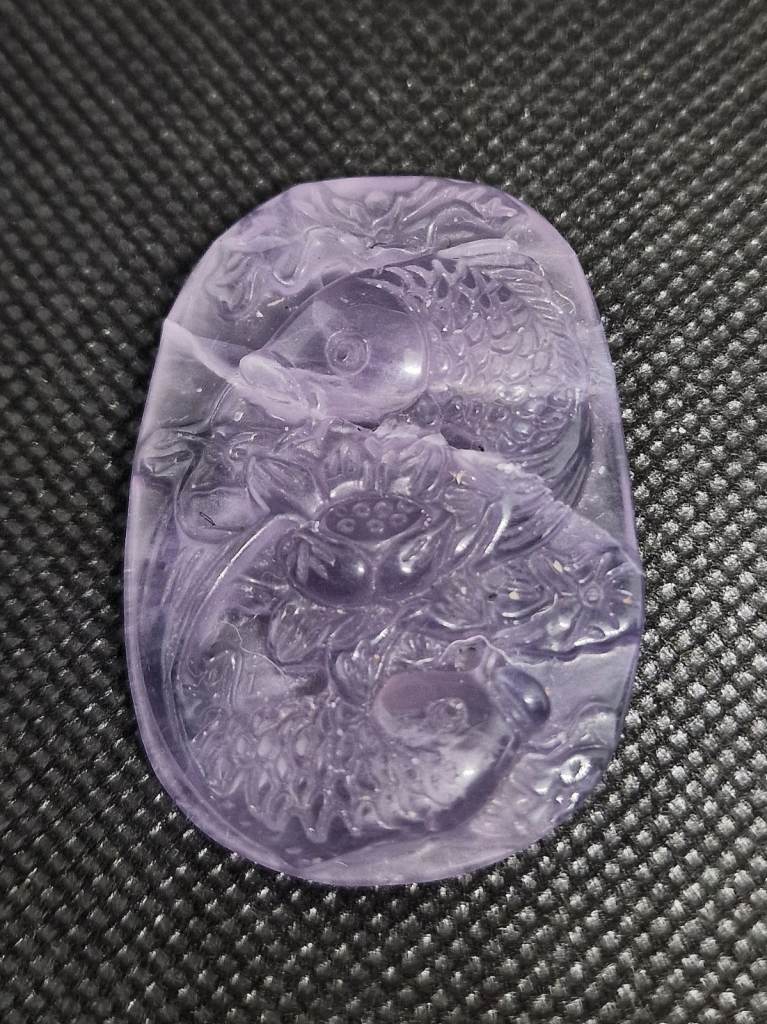 Lavender Fluorite Carved Koi Fish Flat Gemstone Crystal - 5cm Approx