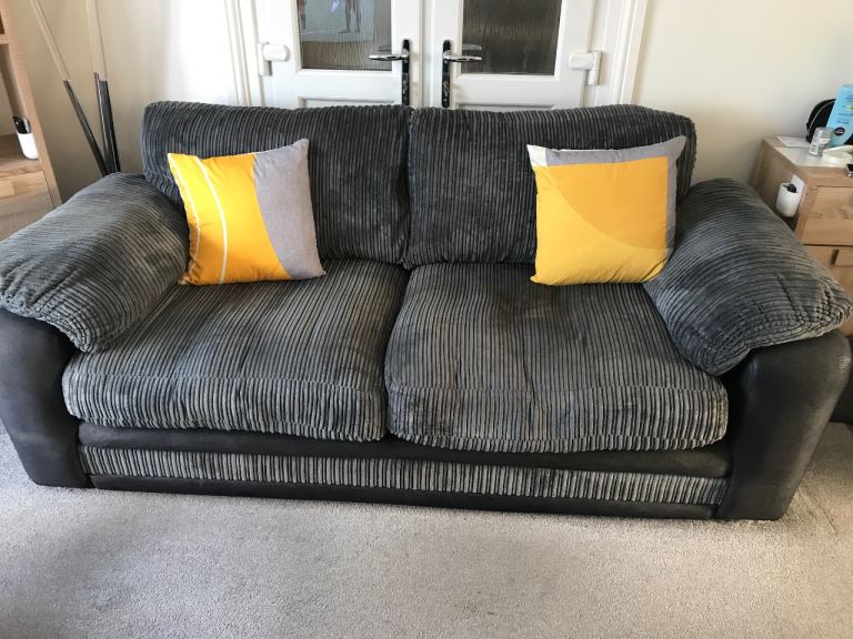 3 and 2 seater sofas. Grey faux leather corded