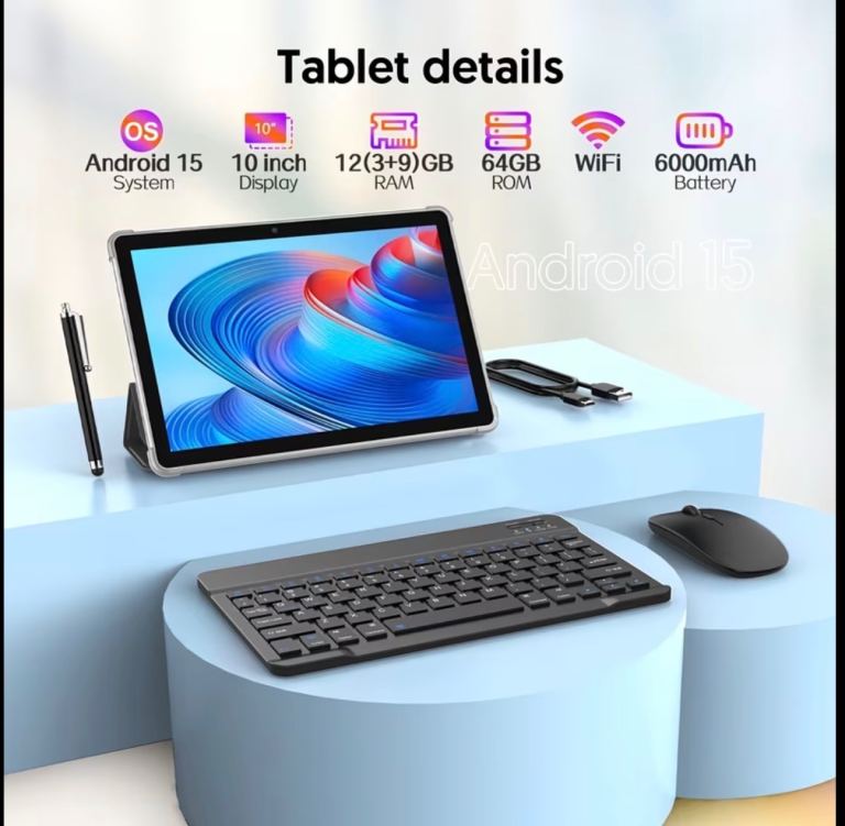 10-inch Android Tablet with Keyboard, Mouse & Case – New