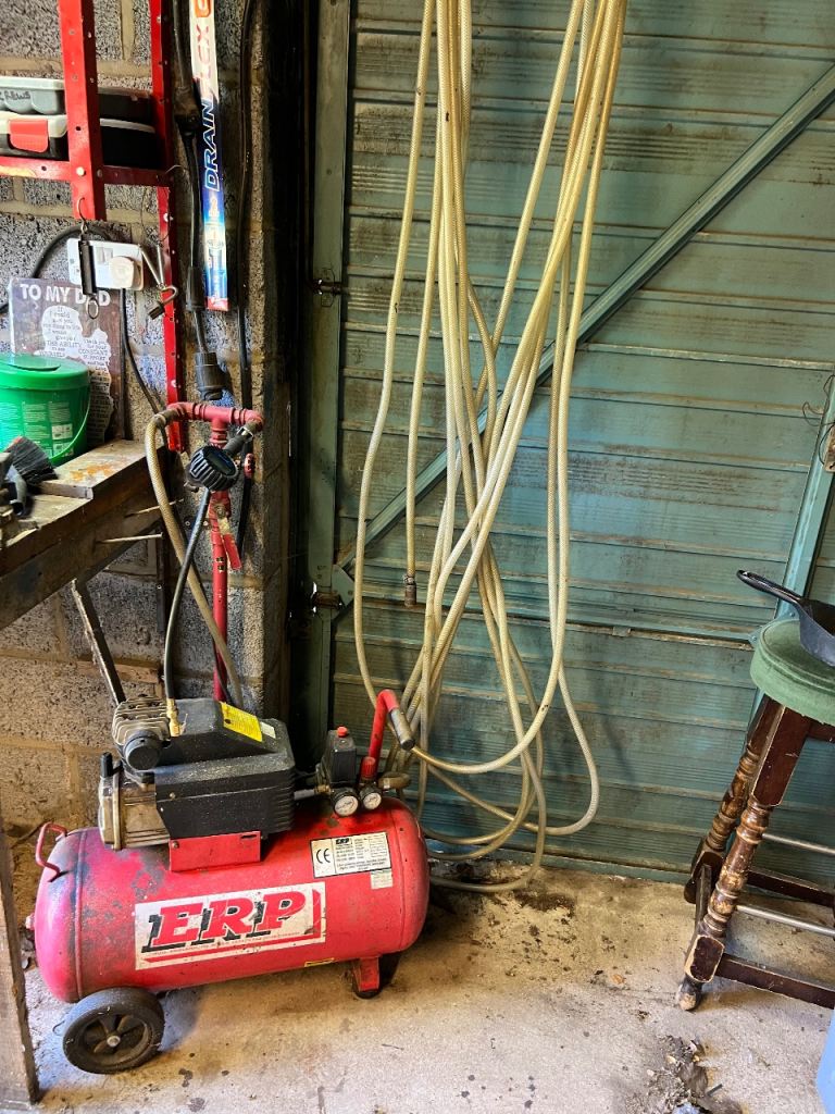 ERP Air Compressor with Hoses – Fair Condition, Red
