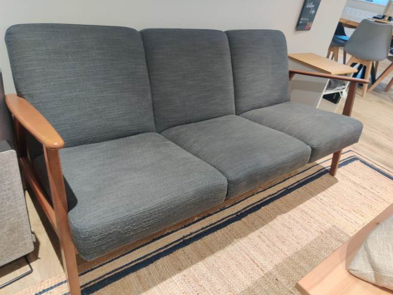 Stylish Grey Fabric Sofa – IKEA Mid-Century Modern Design, Good Condition