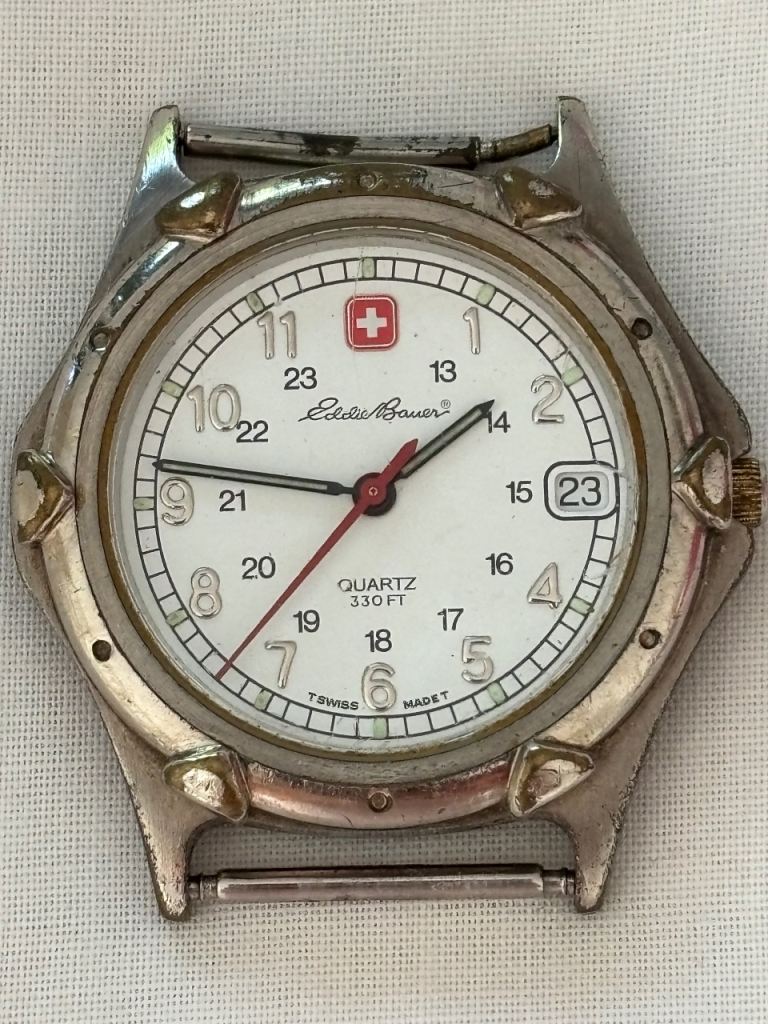 Eddie Bauer Quartz Watch Head - Stainless Steel, Good Condition