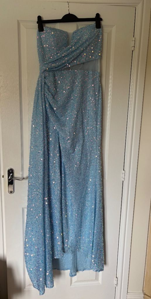 Light Blue Strapless Sequin Dress.