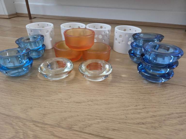 IKEA Glass Tealight Holders - Blue, Orange, Clear