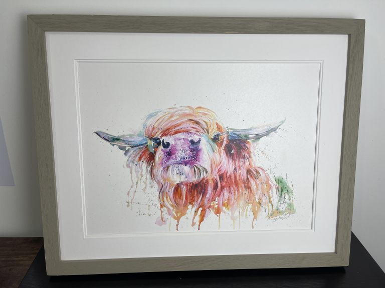 Framed Watercolour Highland Cow Print – Good Condition