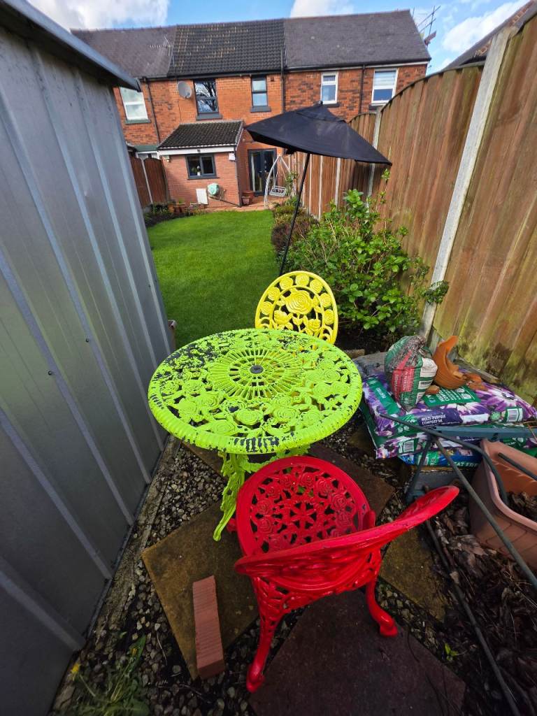 Vintage 2 seater garden chair and another garden table with 3 chairs 