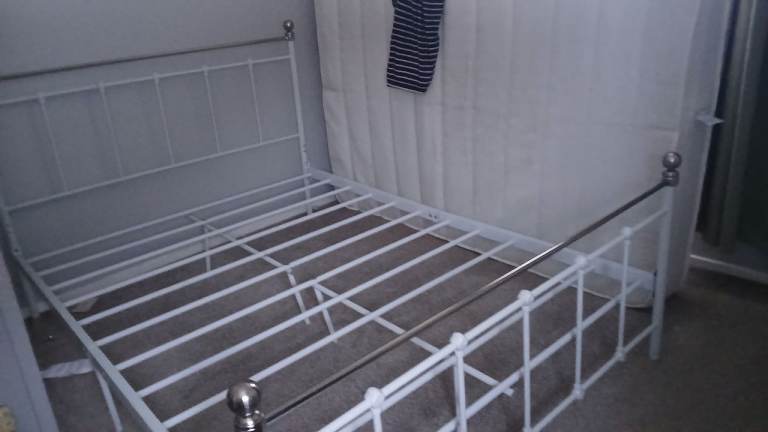White metal double bed frame