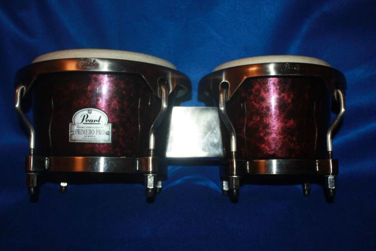 Pearl Primero Pro Fibreglass Bongos 7in + 8.1/2in Wine Red Marble Finish ~ £80 ono