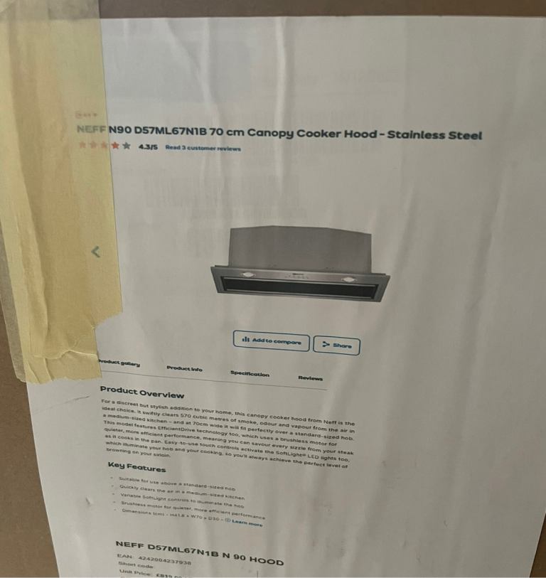 NEFF canopy cooker hood BNIB Stainless steel and black glass