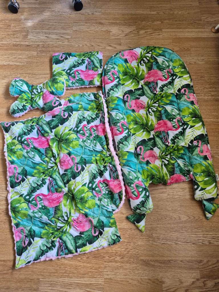 Flamingo Print Pram Liner and Accessories - As Good As New