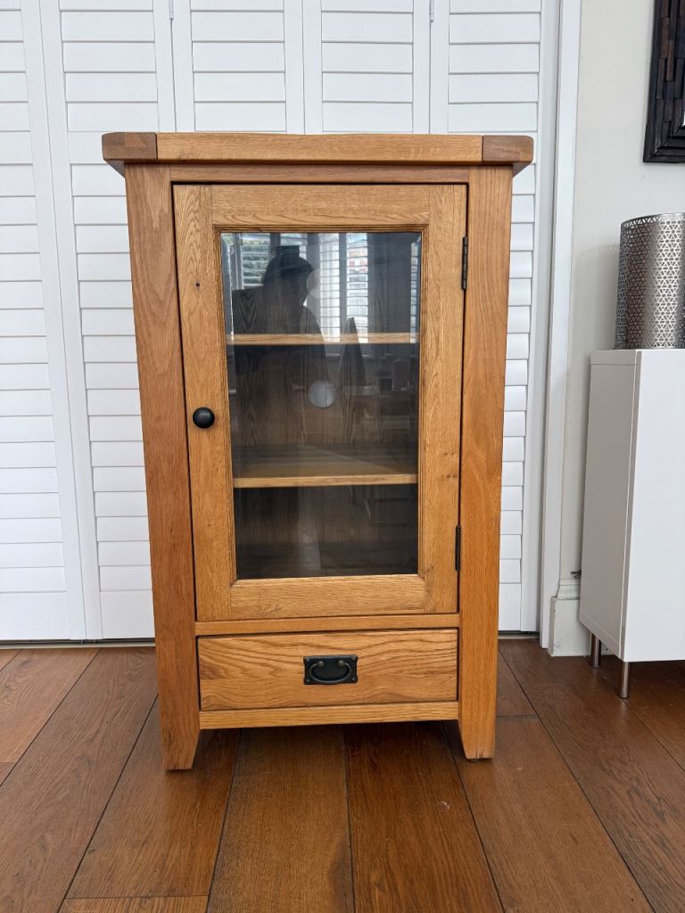 Vancouver Premium Solid Oak Hi Fi Cabinet with Bevelled Glass 1 Door 1 Drawer