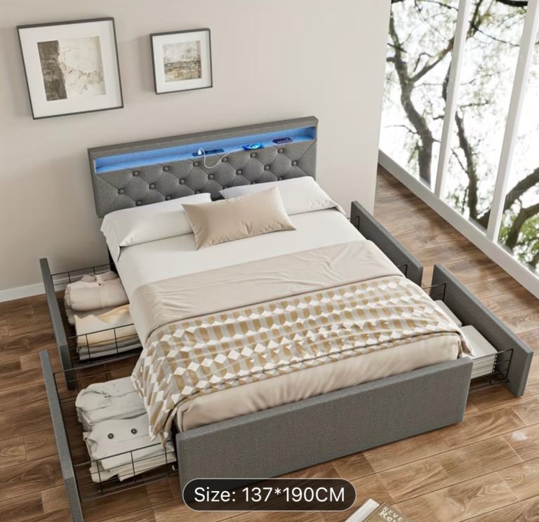 Modern Double Bed Frame with Storage