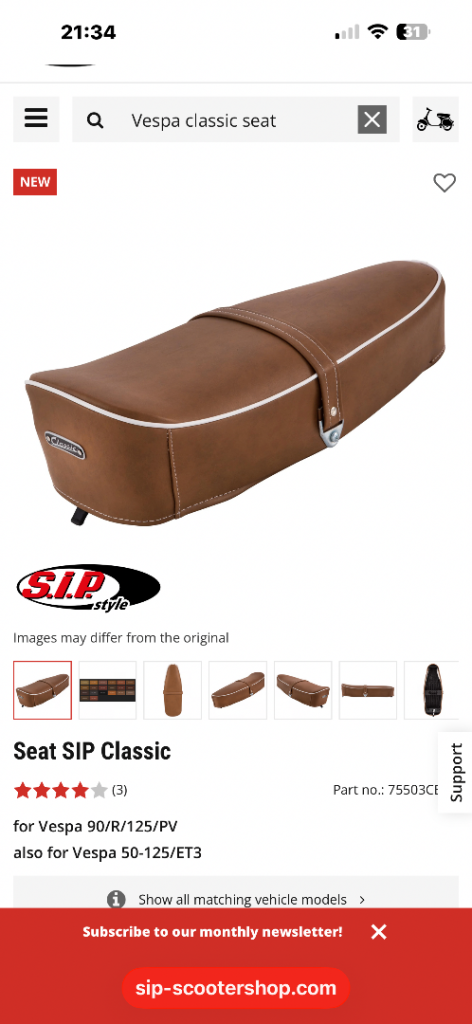 Vespa Smallframe Seat - SIP classic