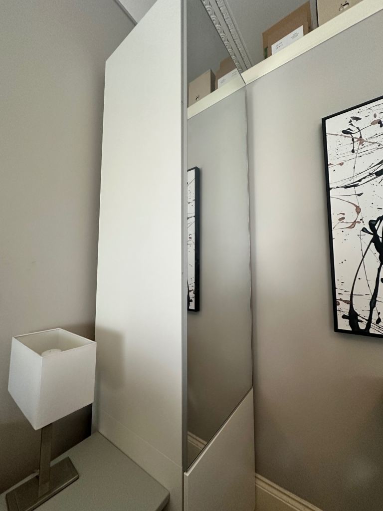 White ikea wardrobe with mirrored door