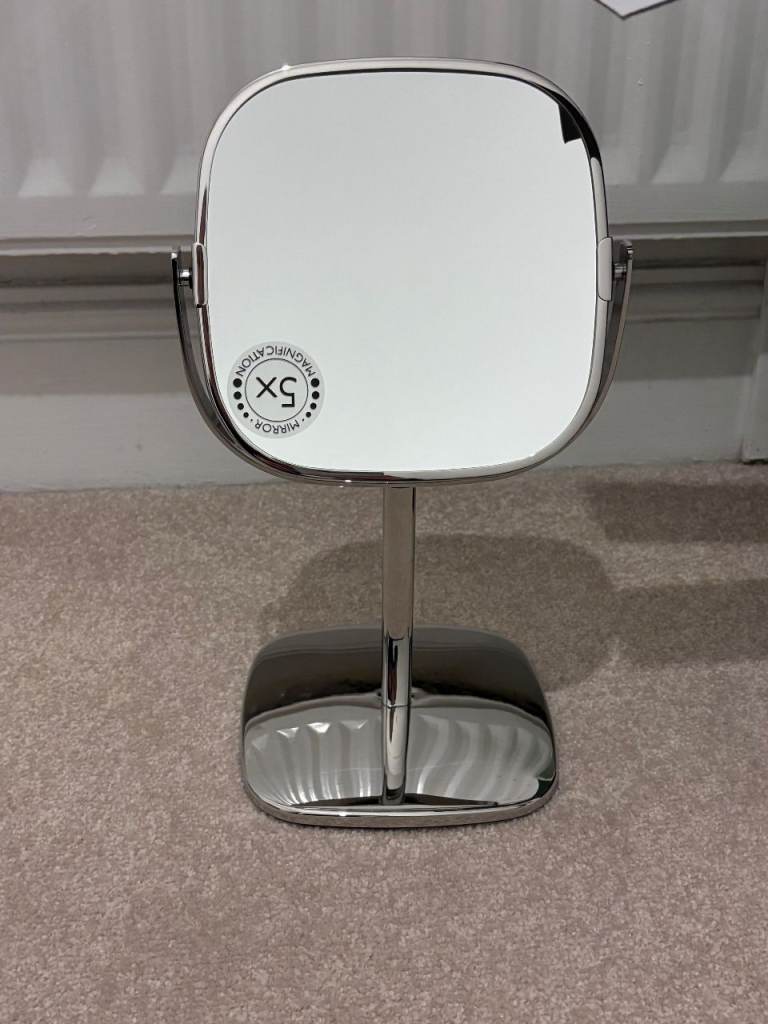  Robert Welch Burford Stainless Steel Pedestal Mirror H30.5 x W18.5 x D18.5cm, New