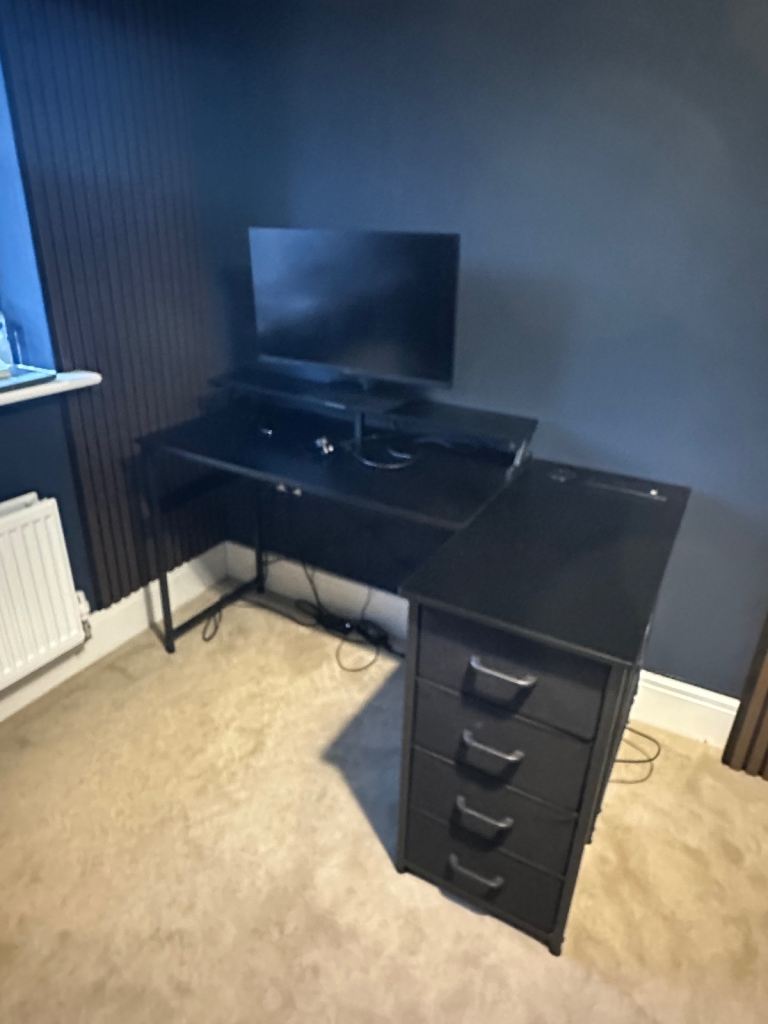 Black L-Shaped Office Desk with Storage 