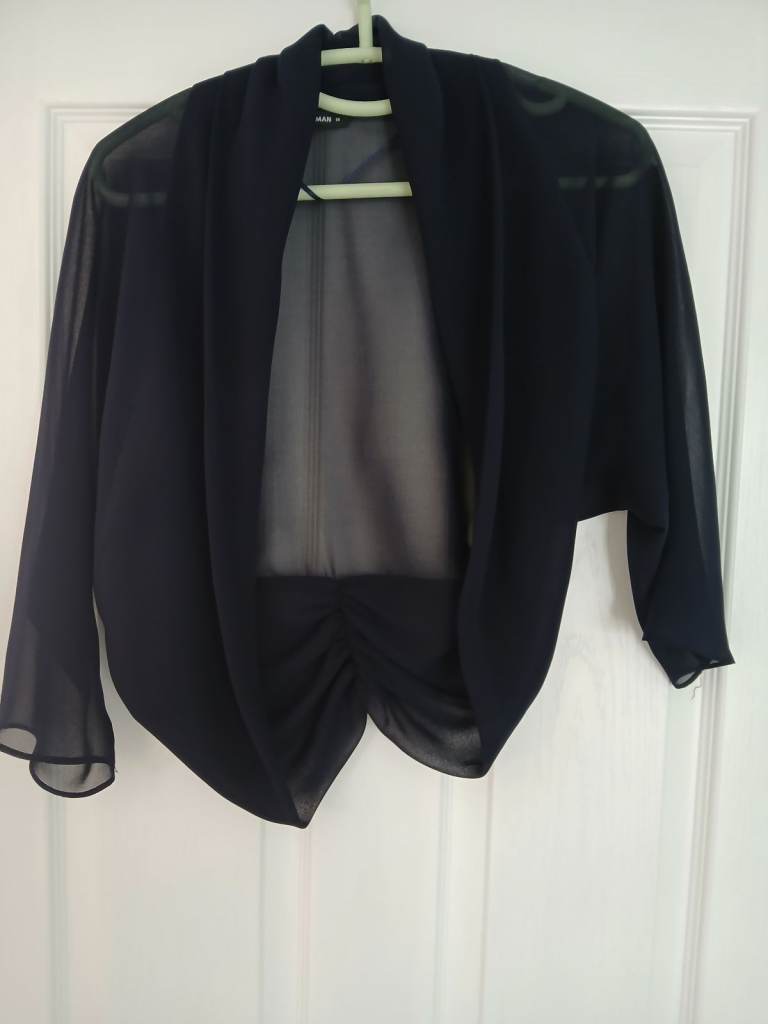 Navy Ruched hem chiffon bolero Overlay Top/Cardigan – Good Condition