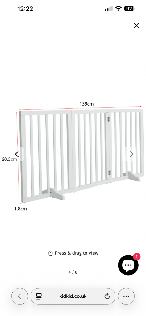 3 Panel Foldable Freestanding Safety Gate Wooden Room Divider