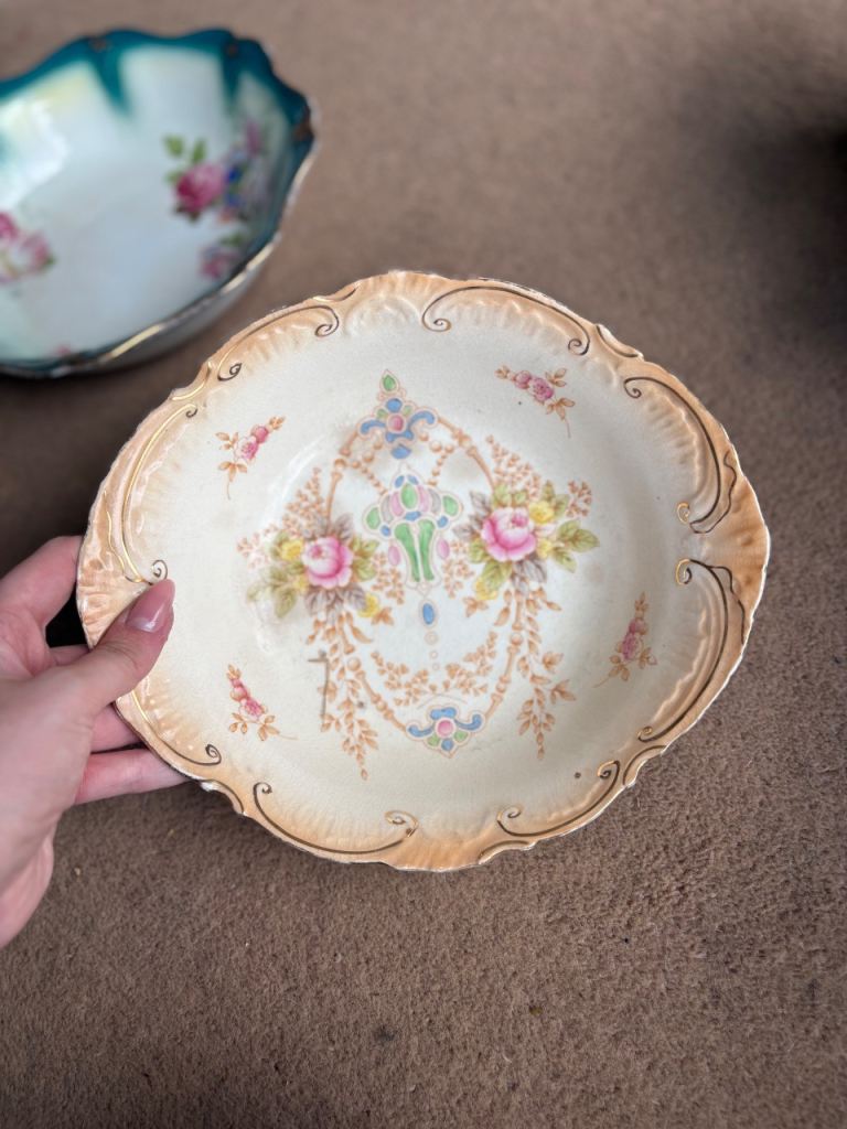 Antique ceramic bowl crown devon