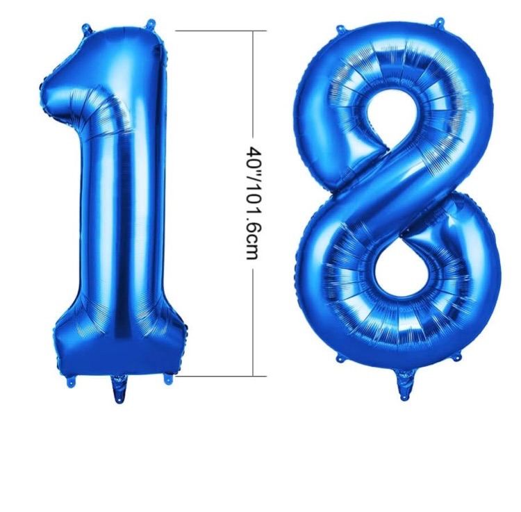 Large Blue Number 18 Foil Balloons – 40 inch Birthday Decoration