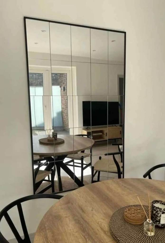 Extra Large leaning floor black grid mirror