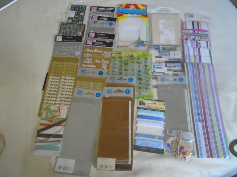 Large amount craft making items, stickers, cards, ribbons, stamps, etc. most unused