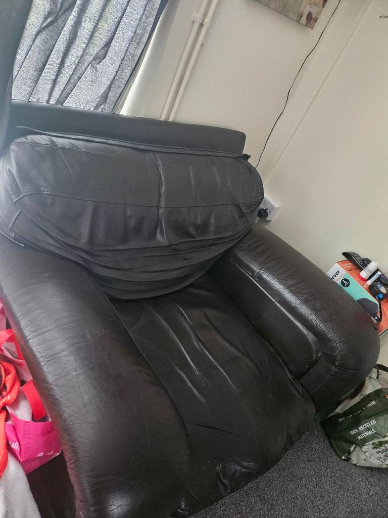 Brown leather chair and sofa 