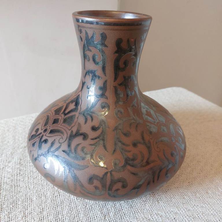 Vintage Brown And Black Pottery Vase 