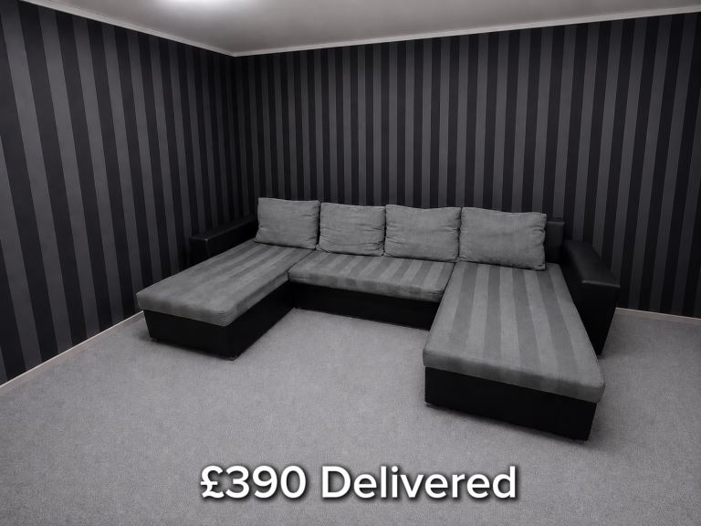 DELIVERY AVAILABLE - Large Grey/black Corner Sofa with Sofa Bed