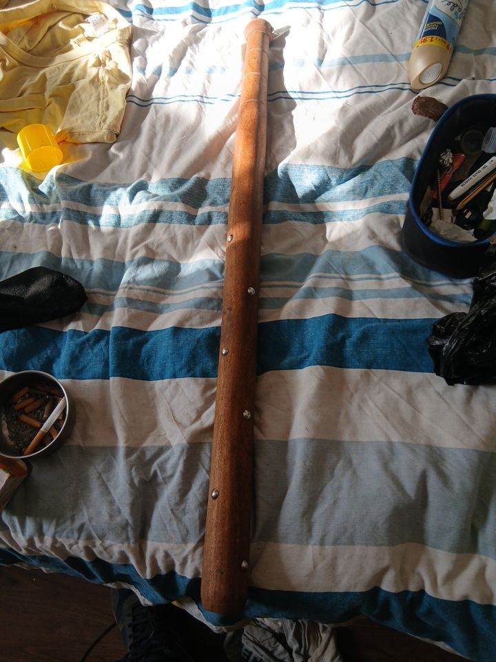 Wooden Tool Handle with Metal Studs – Good Condition