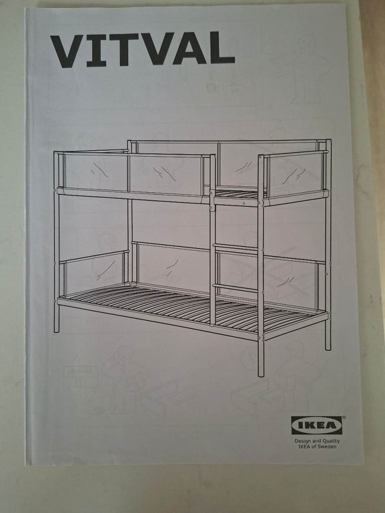 IKEA VITVAL Bunk Bed Frame - White with Grey Fabric