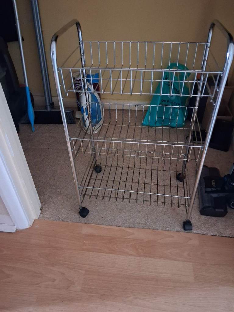 Chrome 3-Tier Storage Trolley on Wheels – Good Condition